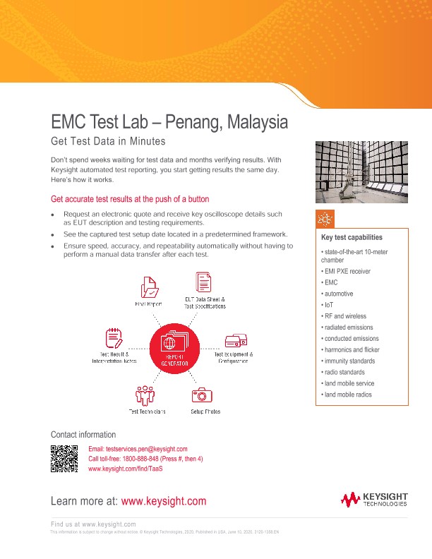 EMC Test Lab Penang, Malaysia Get Test Data in Minutes PDF Asset